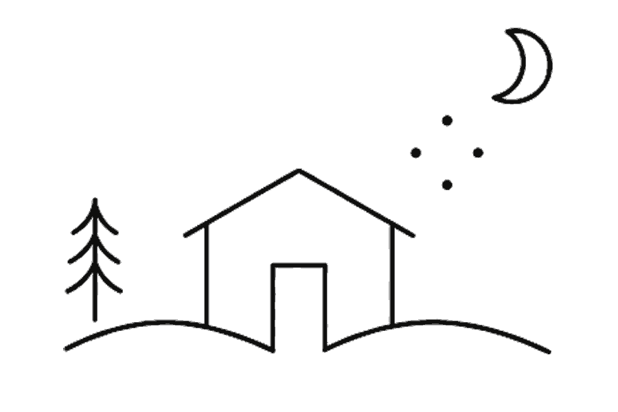 Single-line illustration of adults walking along a snowy city street at night.
